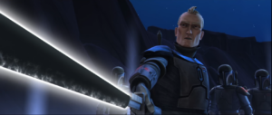 Le Sabre Noir tenu par Pre Vizsla dans Clone Wars Saison 2 Episode 12